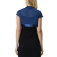 thumbnail image 3 of MODA NOVA Juniors Satin Shrug Bolero Cap Sleeve Business Mesh Crop Cardigan Blue M, 3 of 5