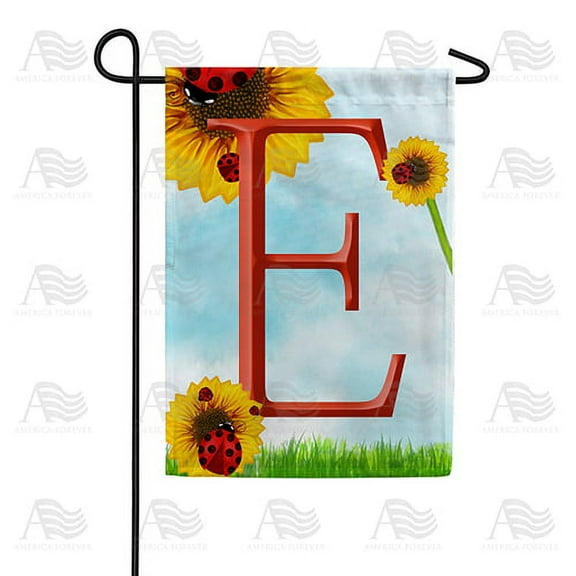 America Forever Summer Sunflower Ladybugs Monogram Garden Flag Letter E 12.5 x 18 inches Yellow Floral Spring Double Sided Vertical Outdoor Yard Lawn Decorative Yellow Hello Sunshine Garden Flag