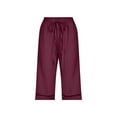 thumbnail image 3 of Hauaitttt Women Comfortable Solid Color Drawstring Casual Loose Straight Pocket Home Capris Shorts Wide Leg Cropped Pants for Women Casual Women Petite Pants Casual Printed Pants for Women Casual, 3 of 3