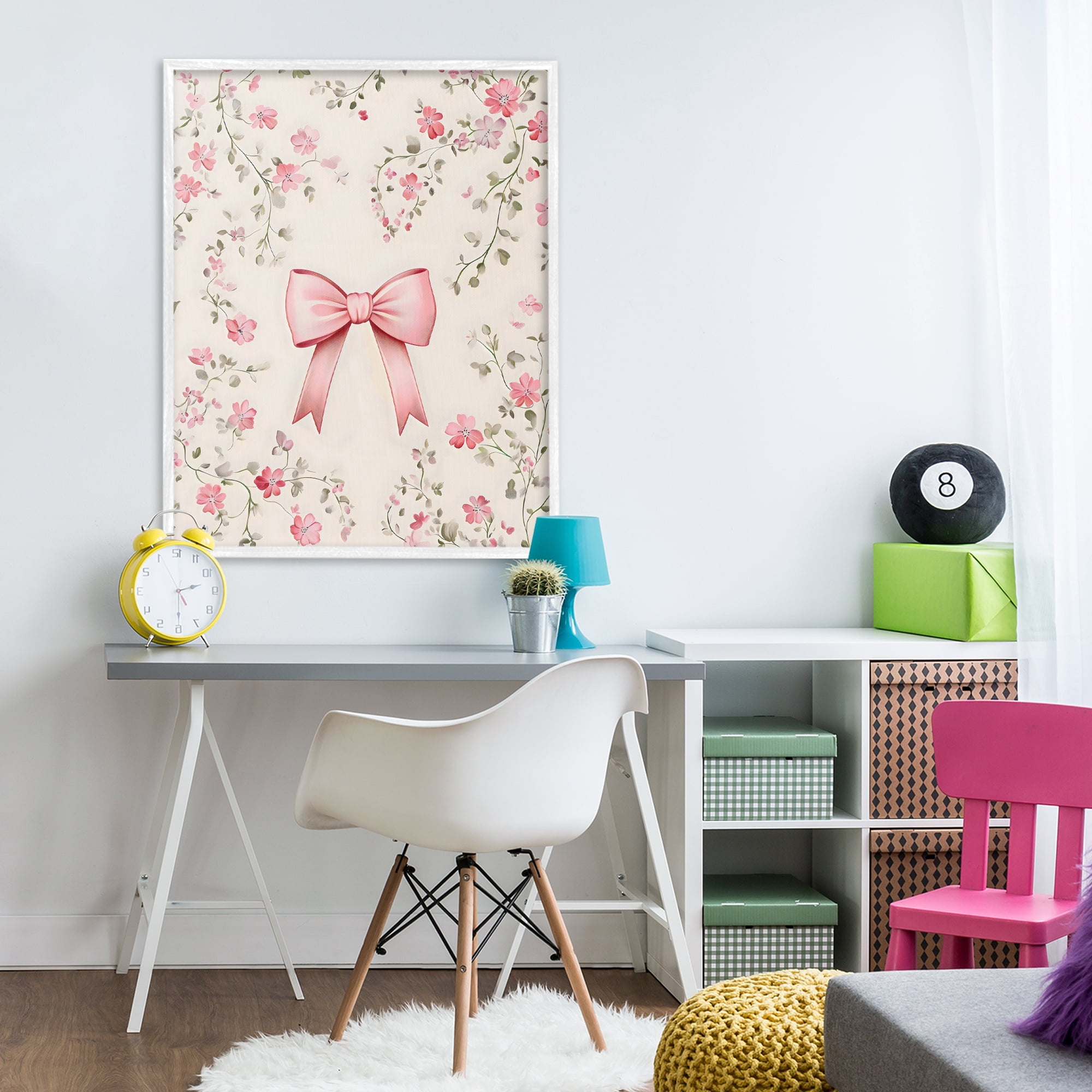 Stupell Industries Girly Ribbon Bow White Framed Giclee Art, design by Arlington Prints