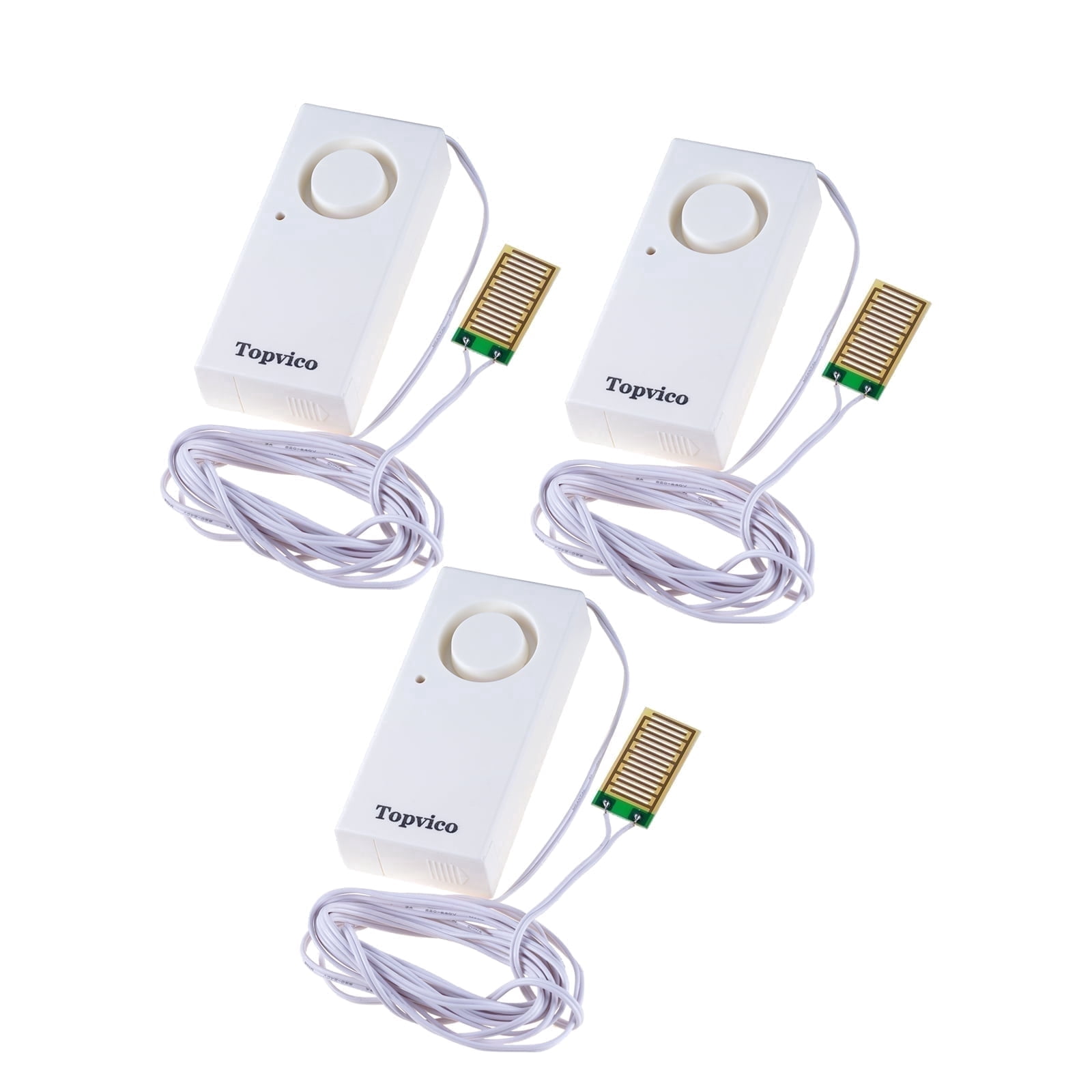 Topvico Water Leak Detectors for Home, Basements, Sump Pump, Under Sink, Moisture Alarm Sensor, 120dB Battery Operated Flood Alert, 3-Pack (95 inch Cable)
