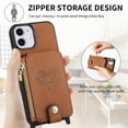 thumbnail image 3 of Feishell Crossbody Phone Case for Apple iPhone 11,Heart Pattern PU Leather Zipper Pocket & Card Slots Shockproof Kickstand Phone Case with Adjustable Shoulder Strap,Brown, 3 of 12
