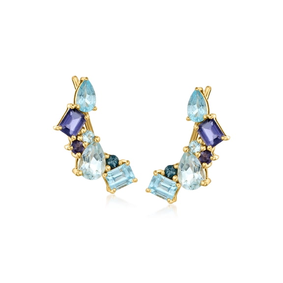 Ross-Simons 2.28 ct. t.w. Tonal Blue Topaz and Iolite Ear Climbers in 18kt Gold Over Sterling, Women's, Adult