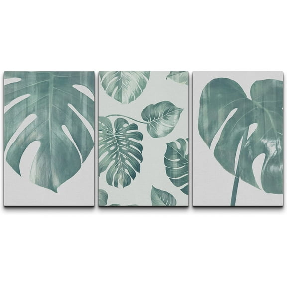 wall26 Canvas Print Wall Art Set Retro Style Vintage Green Monstera Collage Nature Floral Illustrations Realism Rustic Scenic Colorful Wilderness for Living Room, Bedroom, Office - 24"x36"x