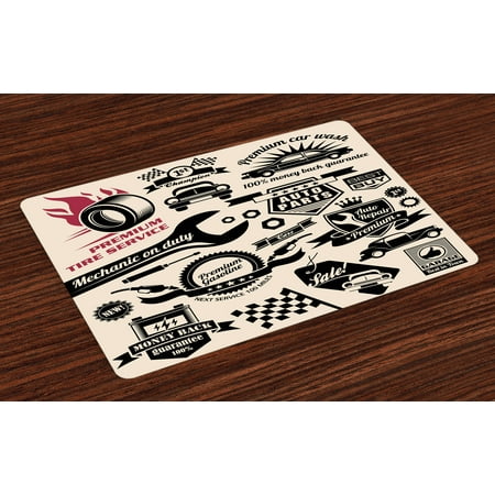 Retro Placemats Set of 4 Car Repair Shop Logos Monochrome Car Silhouettes Best Garage in Town, Washable Fabric Place Mats for Dining Room Kitchen Table Decor,Beige Dark Coral Black, by (Best Place To Find Used Cars For Sale By Owner)