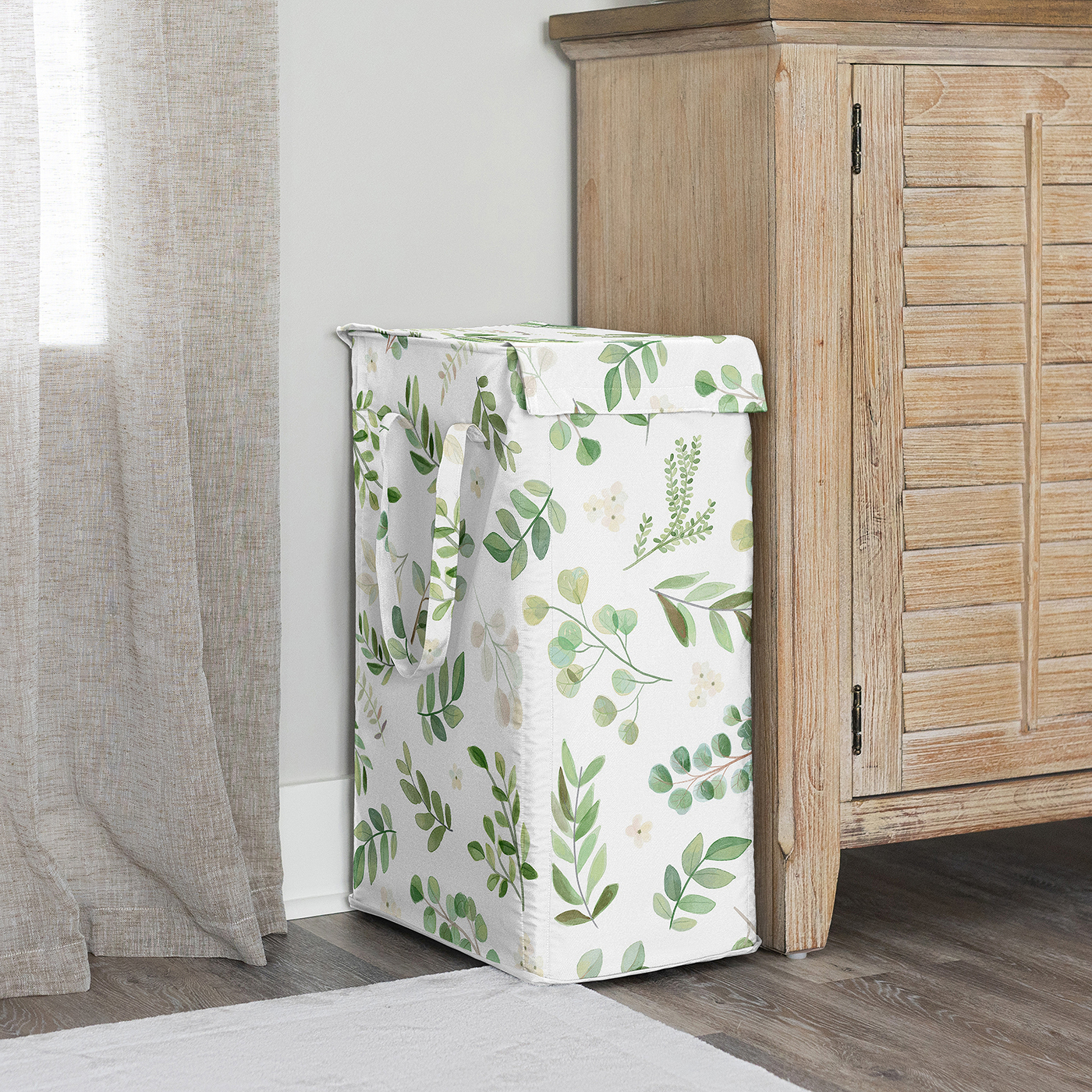 Botanical Green Foldable Laundry Hamper with Handles Boy or Girl Gender Neutral Unisex by Sweet Jojo Designs