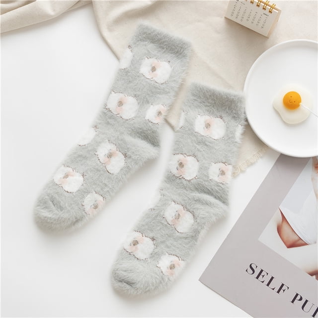 Calcetines de visón de invierno para mujer, calcetines hasta media pantorrilla, cálidos calcetines de terciopelo coral para dormir en casa, calcetines de suelo