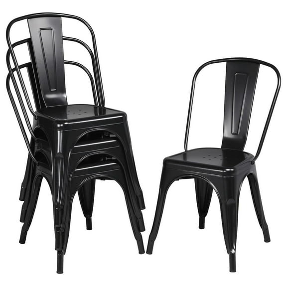 Drevy Metal Dining Chairs Set of 4 Black High Back Industrial Chairs Indoor/Outdoor Chic Dining Bistro Cafe Side Barstool Bar Chair Coffee Chair