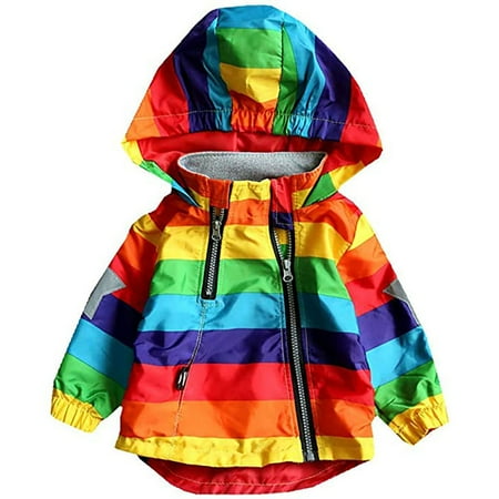 

bangyoudaoo Boys Girls Rainbow Coat Hooded Sun Water Proof Children s Jacket for Spring Autumn Kids Clothes Clothing Outwear Size 90