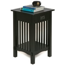 Legacy Decor Mission Style Telephone Night Stand End Table in Antique Black Finish With Drawer