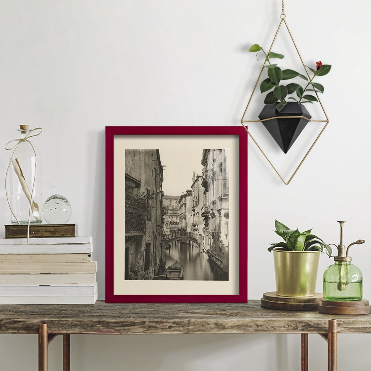 Vintage Views of Venice IV - Framed Print w/glass - Cherry Red