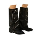 thumbnail image 4 of Aihuaihua Knee Higt Boots Women, Fold Over Boots for Women Wide Calf Knee High Foldover Boots Chunky Side Zipper Western Knee High Boots with Multiple Zippers Black Boots, 4 of 9