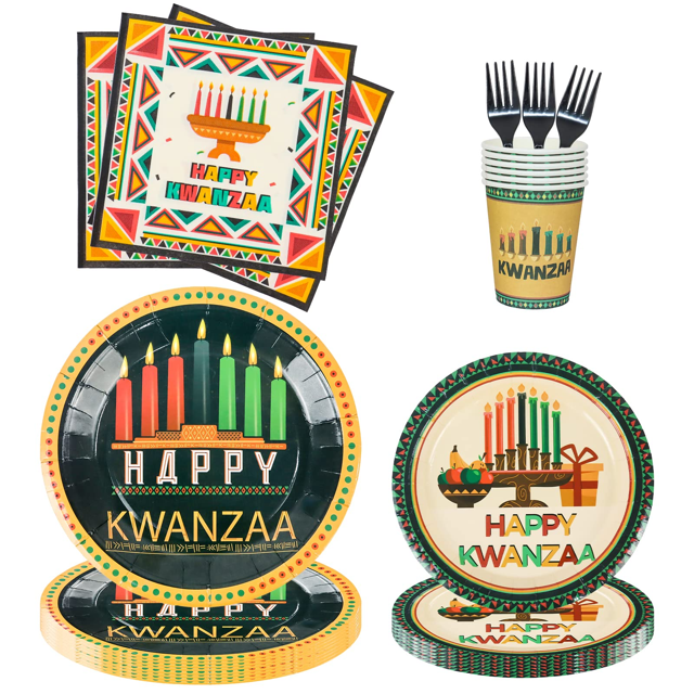120Pcs Kwanzaa Party Disposable Tableware Set, 24 Guests Party Supplies