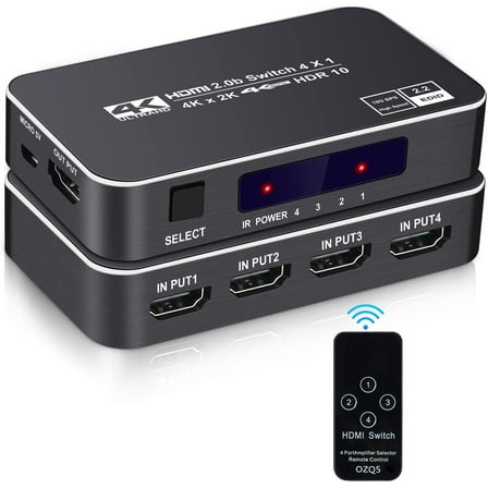4K HDR HDMI Switch, AUBEAMTO 4 Ports 4K 60Hz HDMI 2.0 Switcher Selector with IR Wireless Remote, Supports UltraHD Dolby Vision, High Speed(Max to 18.5Gbps), HDR10, HDCP 2.2 & 3D
