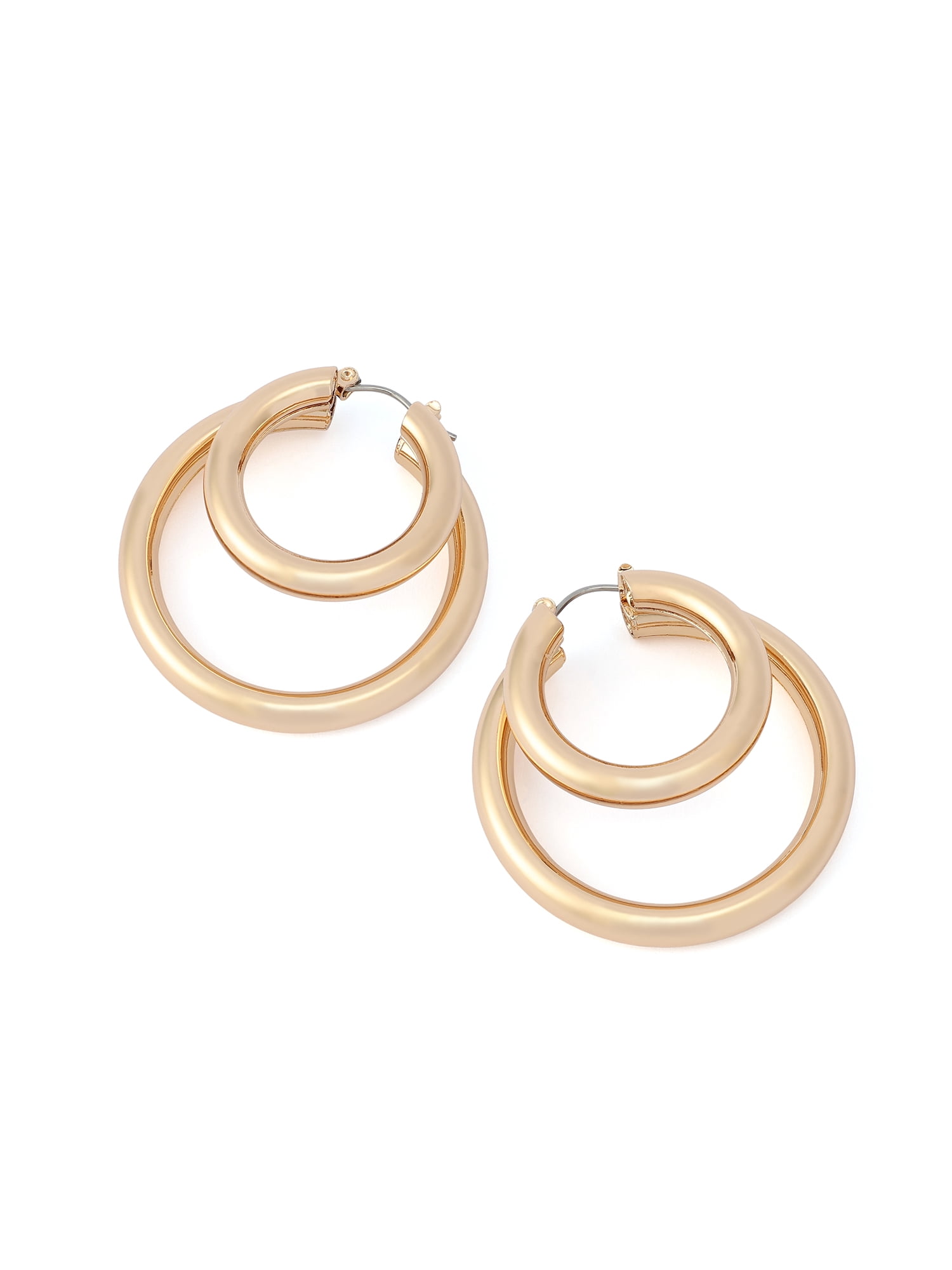 Madden NYC Women's Fashion Gold-Tone Double Layered Hoop Earrings