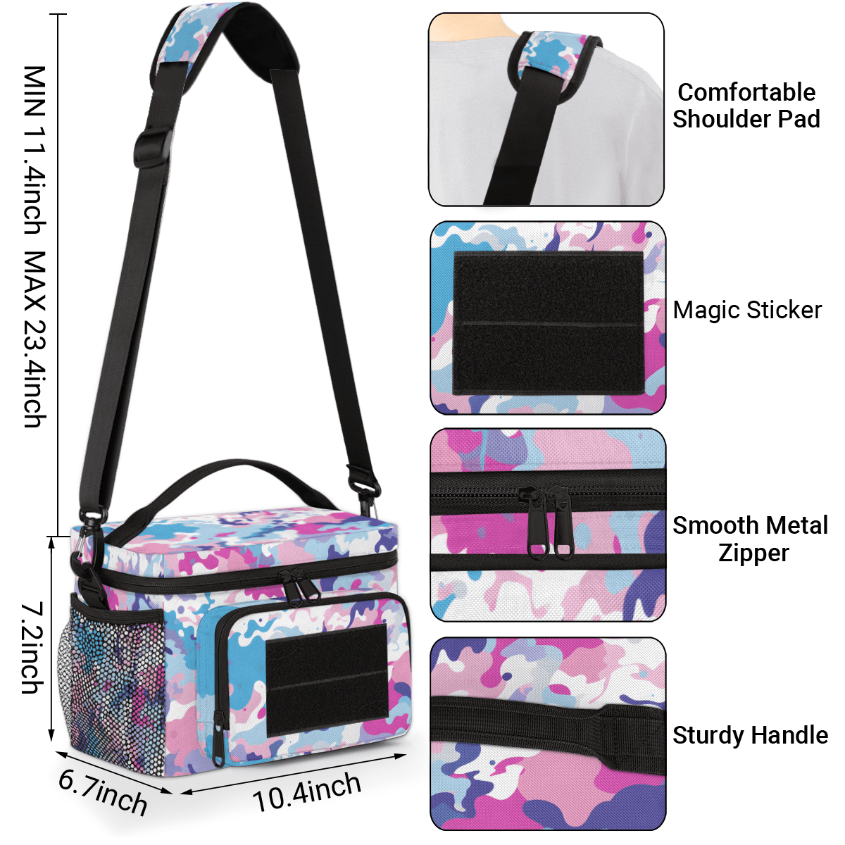 Insulated Tactical Lunch Bag with Detachable Strap,Camouflage-Design Cooler Bag for Office & Outdoor, Water-Resistant Meal Prep Bag with Multi-Pockets
