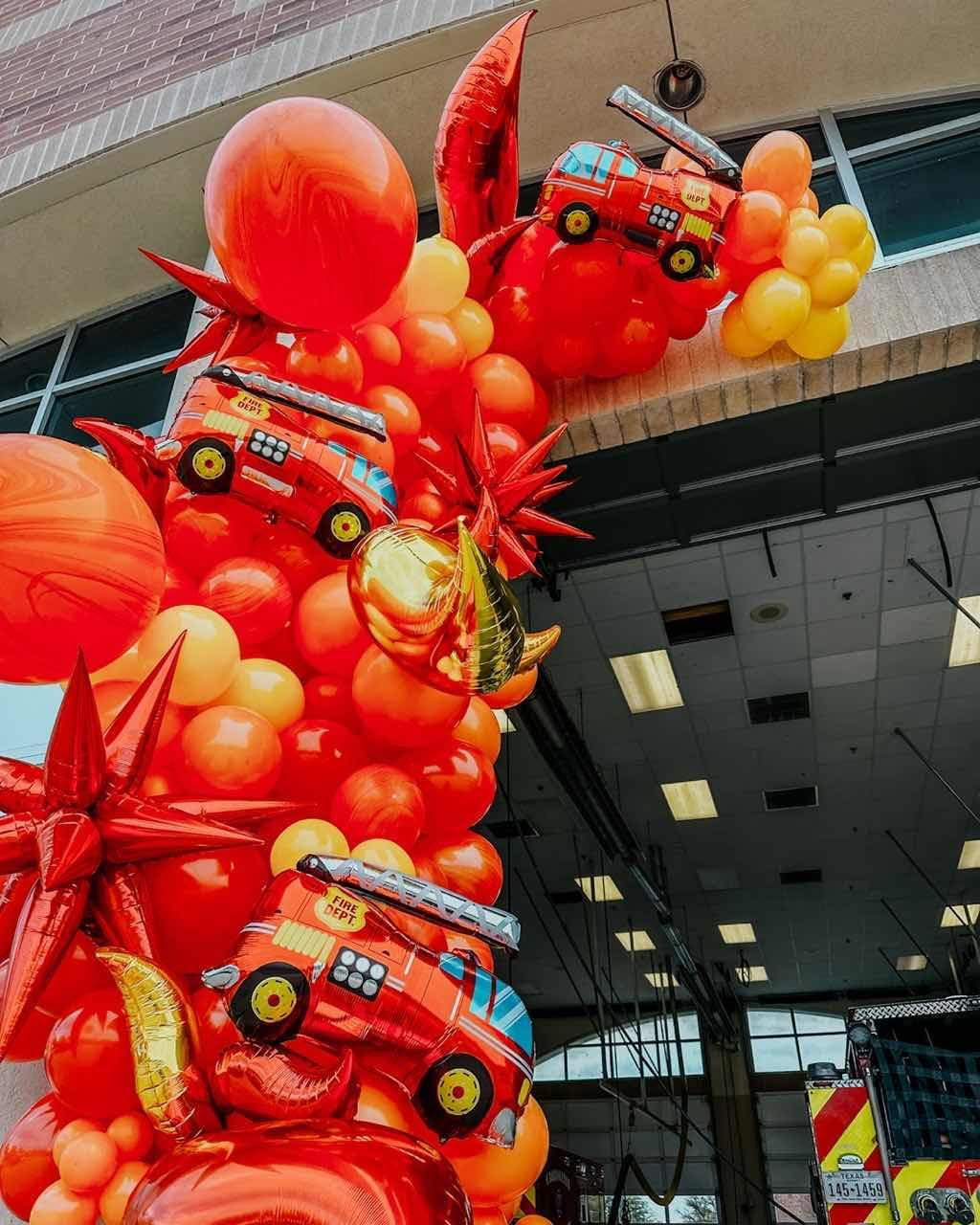 Fire Balloon Garland Arch Kit 144PCS Balloons with Fire Truck Foil Balloons for Fireman Birthday Party Supplies Firefighter Rescue Theme Decoration Red Yellow Chrome Gold