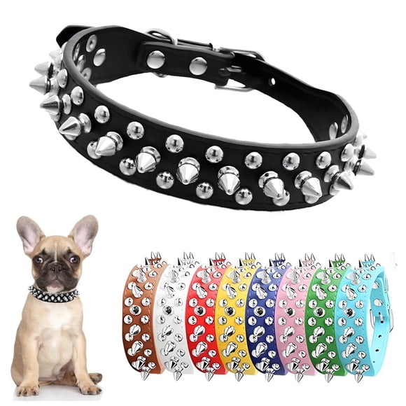 Spiked Dog Collar for Small Dogs Soft PU Leather Spike Puppy Collar Anti Bite Studded Rivet Cat Collar for Kittens Small Medium Pets Like Chihuahua Pug Pit Bull Bulldog, Black XL