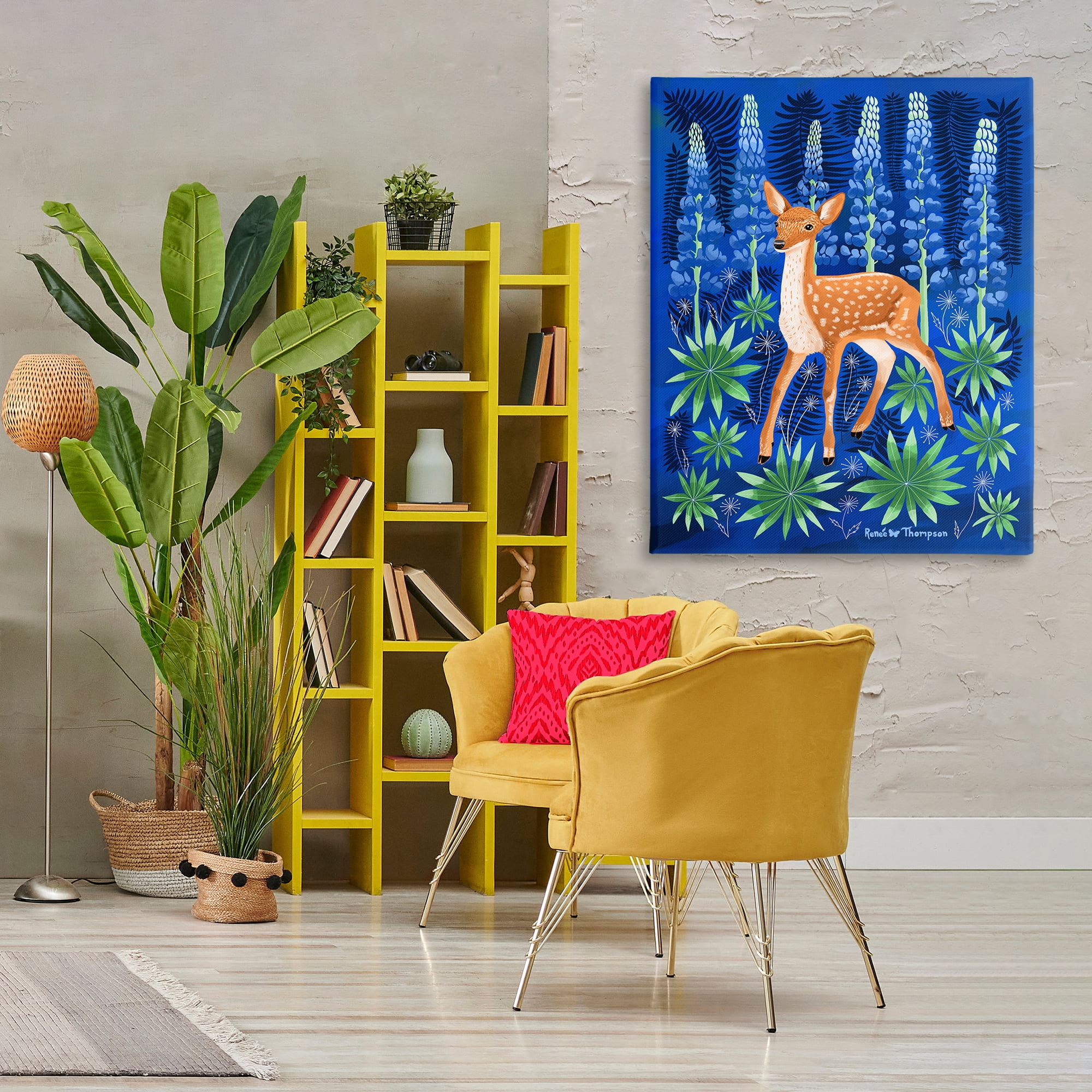 Stupell Industries Fawn & Lupine Flowers Animals Painting Wrapped Canvas Art Print Wall Art, 36 x 48