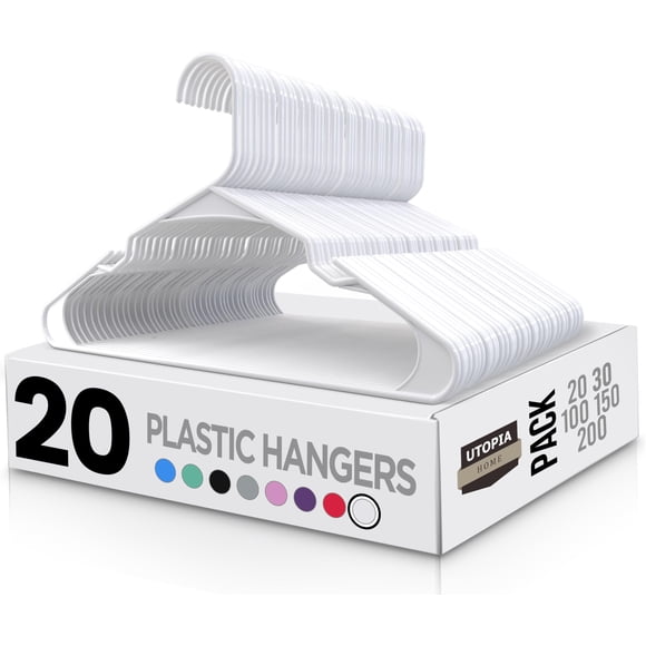Utopia Home Perchas para Ropa, Paquete de 20 - Perchas de plástico que Ahorran Espacio - Perchas duraderas con Ranuras para los Hombros (Blanco)