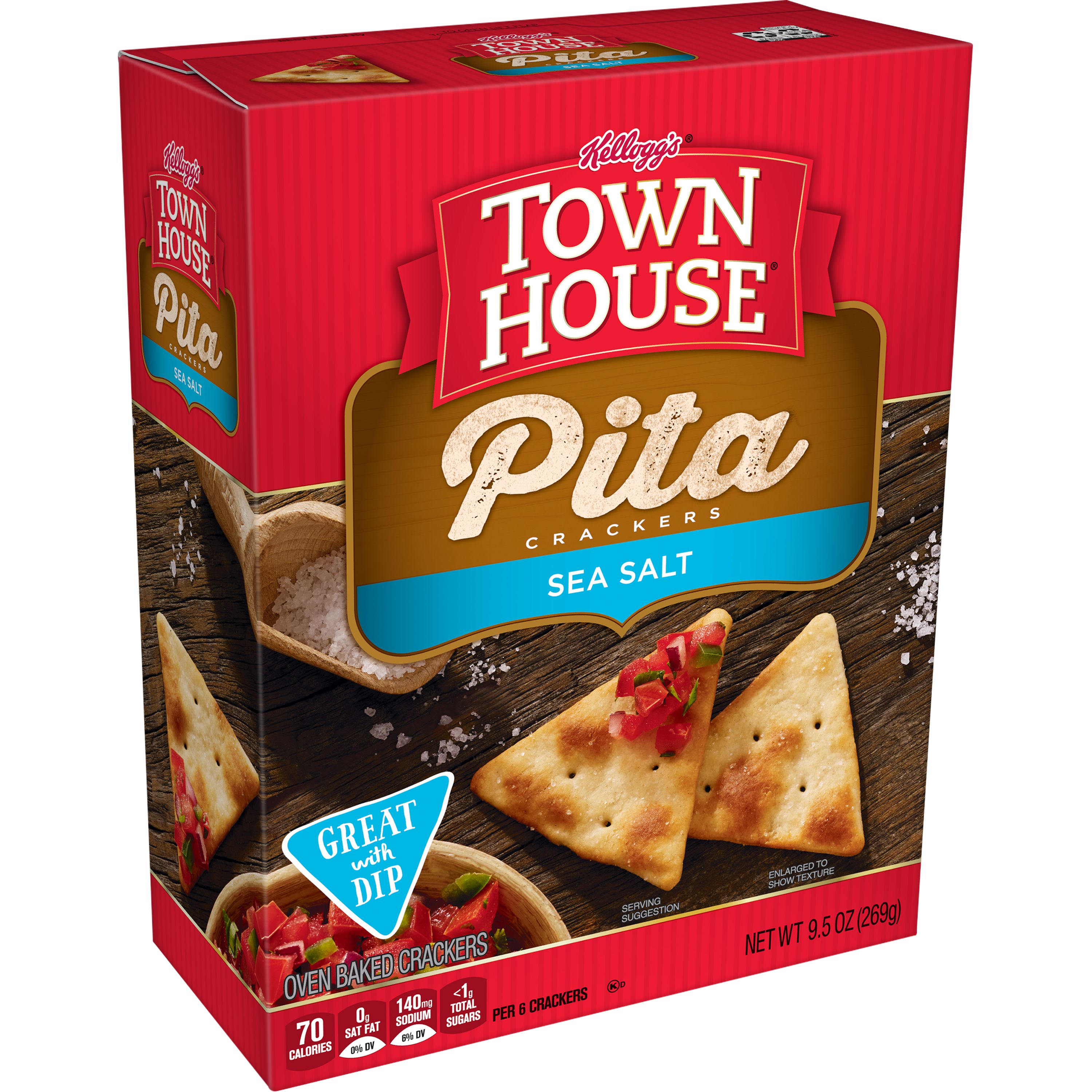 Kellogg's Town House Crackers, Sea Salt, Great with Dip, 9.5oz