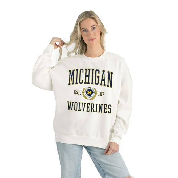 Women's Gameday Couture White Michigan Wolverines Premium Fleece Drop Shoulder Oversized Pullover Sweatshirt