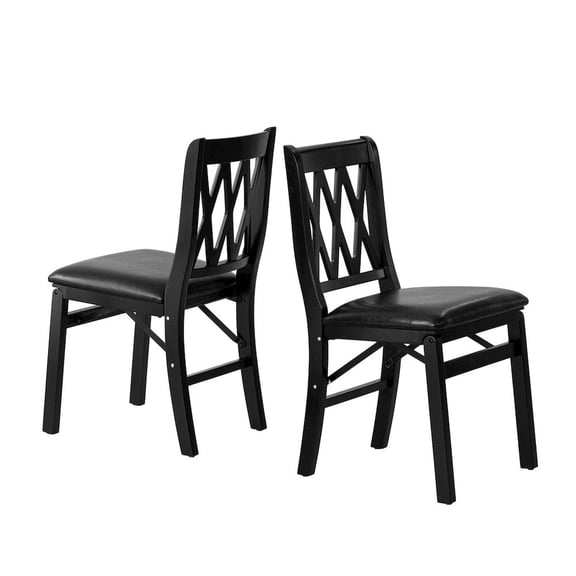 East West Furniture Plano Modern Dinner Chairs with PU Leather Seat, 3-X Back, Set of 2, Black Wood