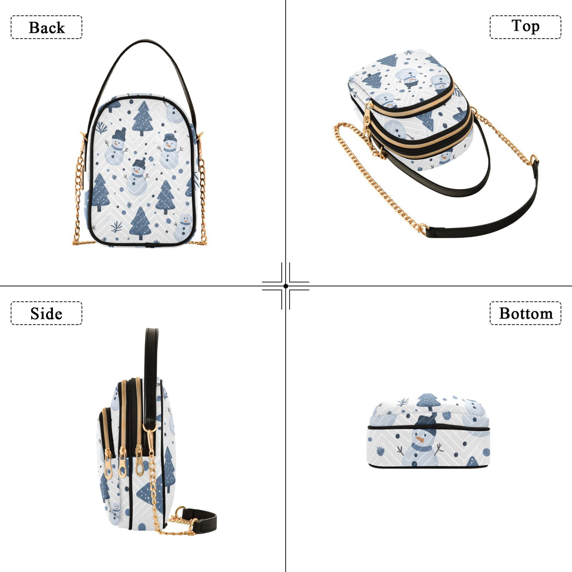 FORMRS Crossbody Bag for Women Quilted Travel Shoulder Cell Phone Purse with Chain Strap Handbag, Blue Cute Snowmen
