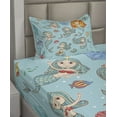 thumbnail image 2 of Ambesonne Mermaid Fitted & Top Sheet Set with Sham, Marine Creatures Artwork, Orange and Teal, 2 of 4