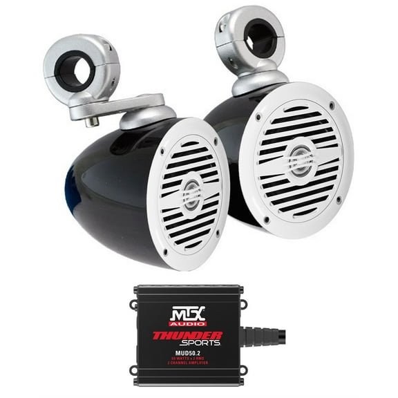 (2) Rockville MS40W 4" 200w Wakeboard Speakers MTX Amplifier For ATV/UTV/Cart