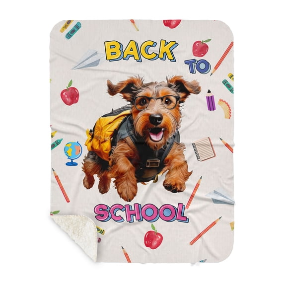 Back to School Cute Airedale Terrier Cozy Sherpa Blanket Dale Waterside Dog Lover Warm Soft Throw Blanket - 13010