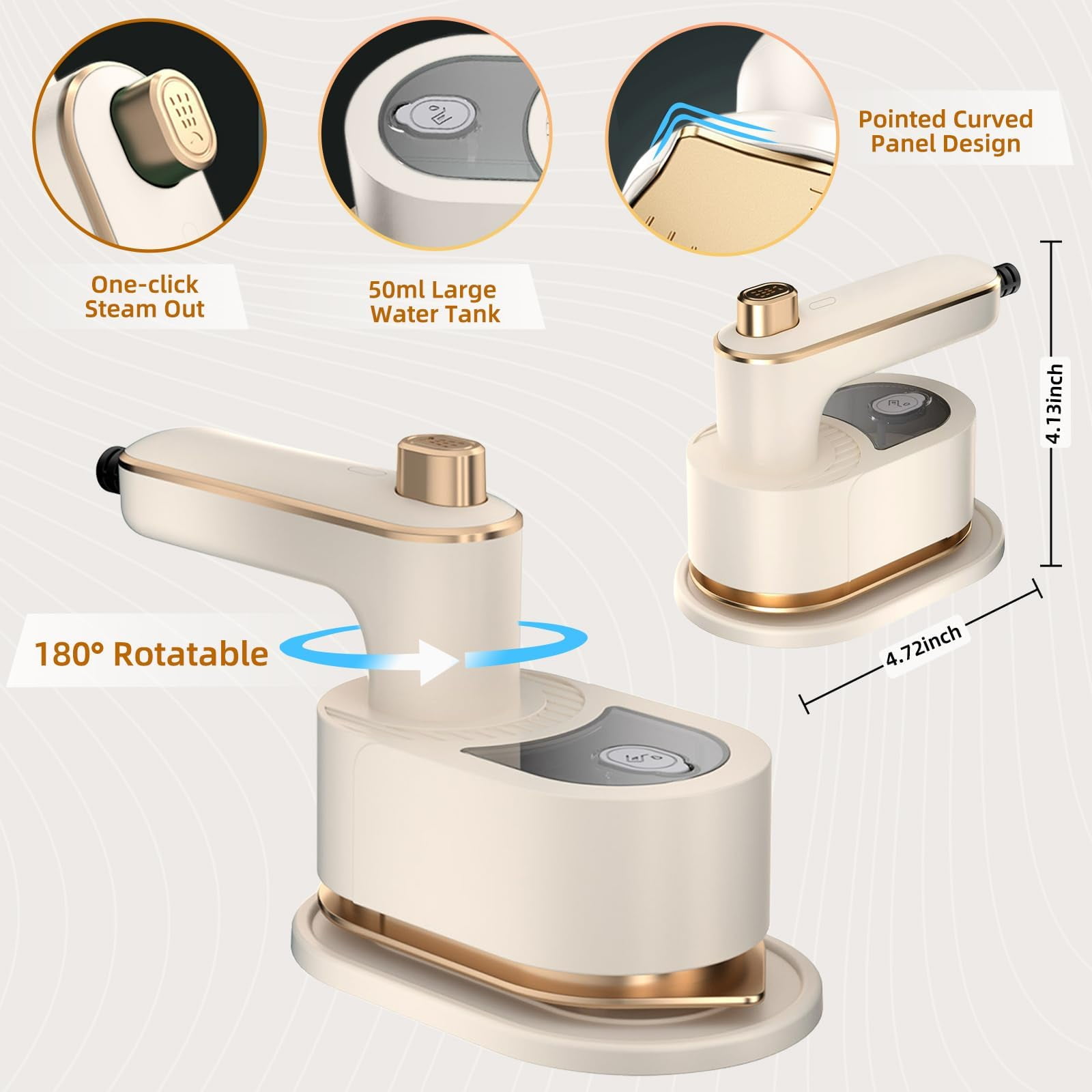 Mini Travel Steam Iron for Clothes with Dual Voltage, Portable Lightweight Handheld Steamer, Quick Heat Up, Non-Stick Soleplate, Ideal for Home, Dorm and Sewing（beige）
