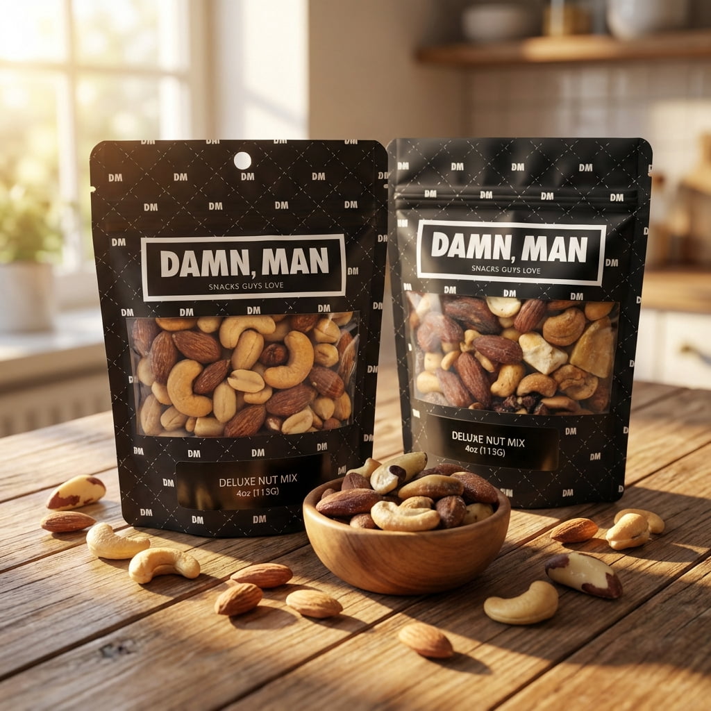 Damn, Man Deluxe Nut Mix Snack pack - 4 Bags of Gourmet Father's Day Gift for Dad