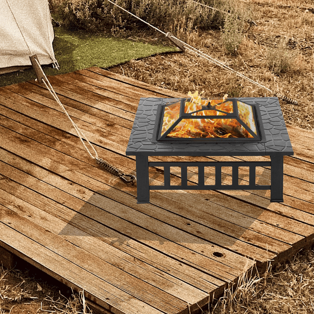 32'' Square Outdoor Fire Pits Table, Patio Metal Fire Pit Dining Table