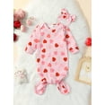 thumbnail image 2 of GXFC Preemie Boys Girls One-piece Pajamas Outfits Newborn Long Sleeve Heart Print Sleep Bag Wearable Blanket with Hat Infant Sleep Sack Set Clothes 0-3M, 2 of 9