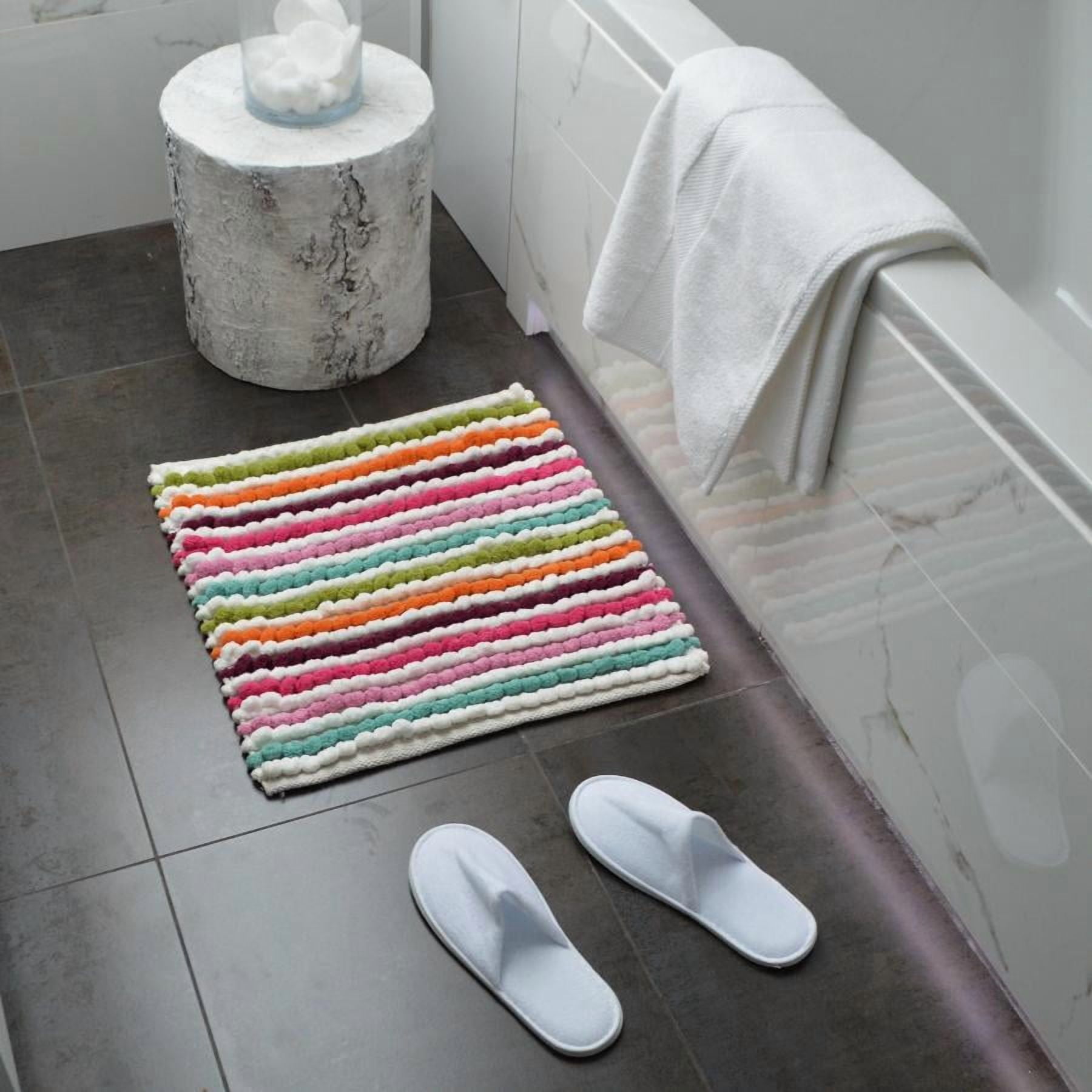 Striped Chunky Bobble Square Bath Mat