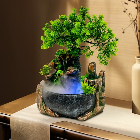 Rockery Fountain Waterfall Desktop Atomizing Humidifier – Feng Shui Resin Water Feature for Home, Office, Bedroom & Coffee Shop