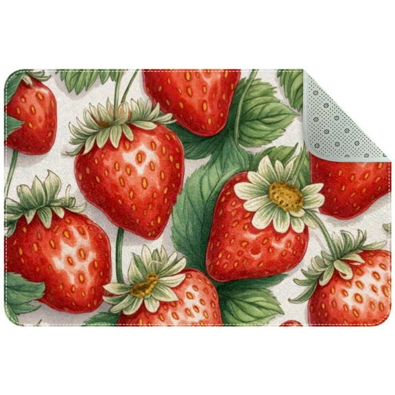 Vintage Strawberry Red Berry Seamless Pattern Small Area Rug, Non-Slip Door Mat Indoor Floor Mat, Washable Kitchen Rug Entrance Door Mat for Bedroom Living Room
