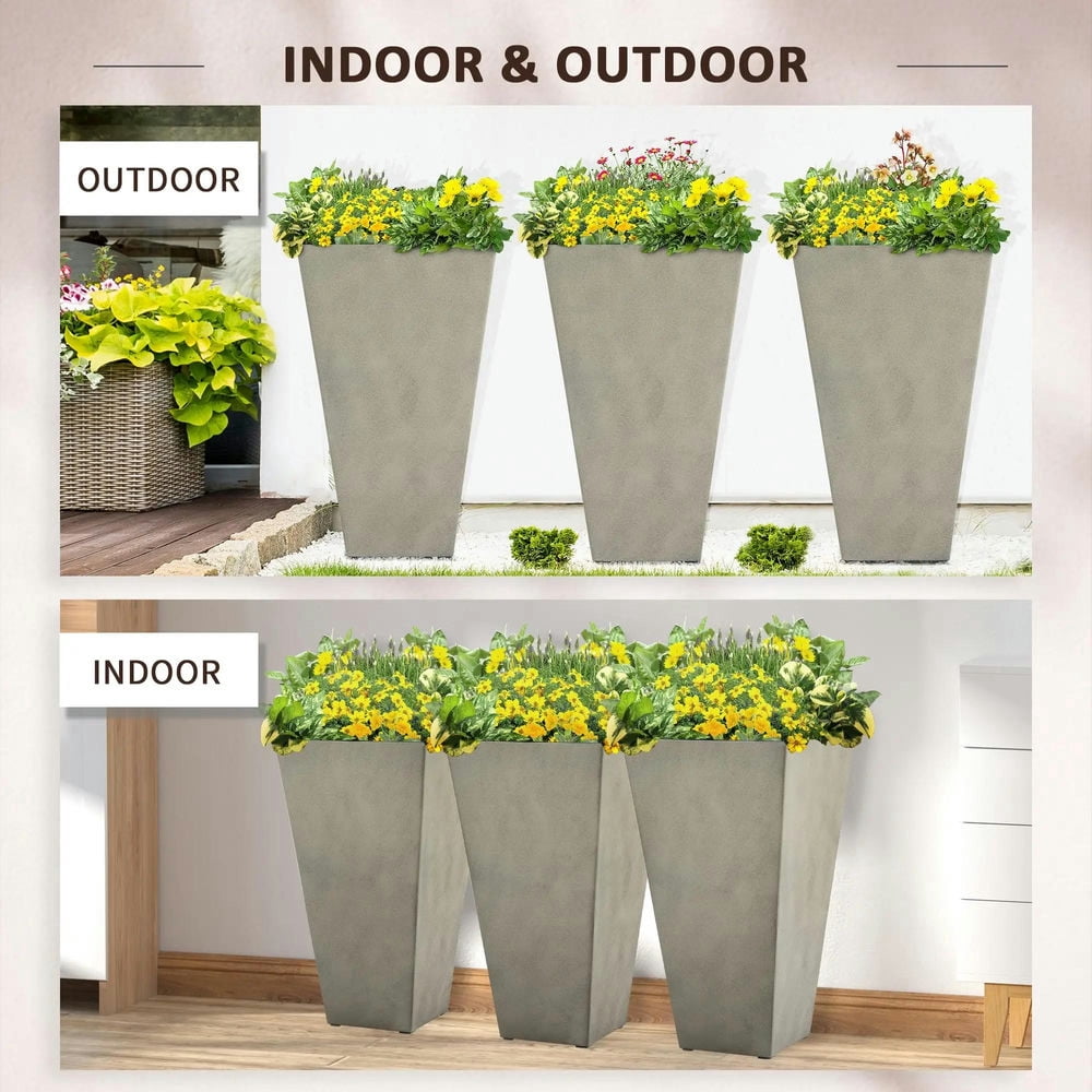 Topcobe Set of 3 Tall Planters with Drainage Hole, 28" Outdoor Flower Plant Pots, Indoor Planters for Porch Patio and Deck, Planters for Outdoor Plants, Raised Beds for Gardening, Gray
