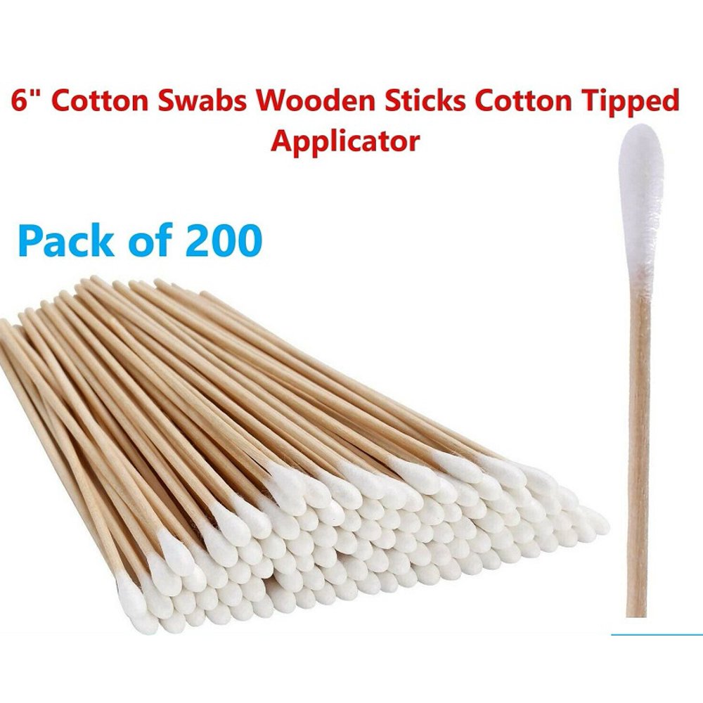 200pc Cotton Swabs Swab Qtips 6" Long Wood Wooden Handle Cleaning