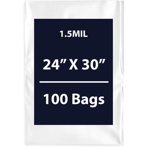 Multiple Sizes Clear Flat Poly Bags - 24"x30" & (100 Bags) 1.5Mil Flat Open Top Plastic Packaging Packing | Flexible and Durable Plastic Bags | Low-Density Polyethylene (LDPE)