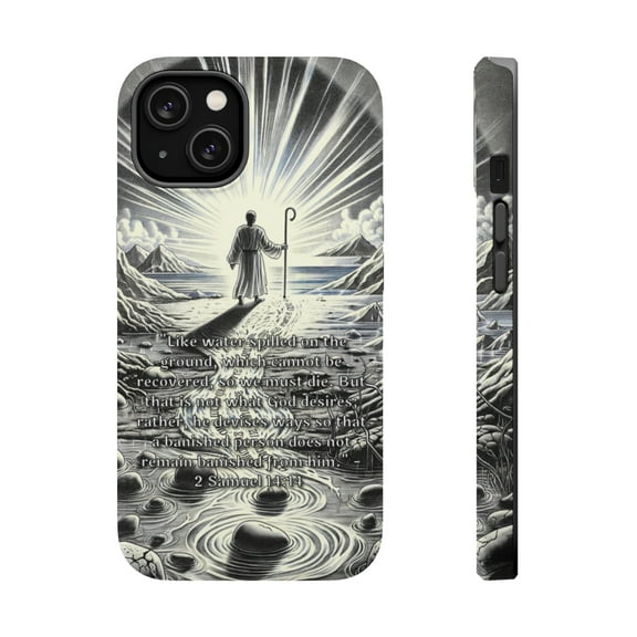 DistinctInk Tough Case for Apple iPhone 15 (6.1" Screen), Compatible with MagSafe Charging - "The Divine Plan: Redemption for the Banished - 2 Samuel 14:14"