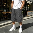 thumbnail image 2 of USNSM (XXL-5XL) Plus Size Cargo Capris for Men Elastic Waist Big and Tall Athletic Gym Crop Pants Baggy Summer Beach Travel Pant with Pockets Gray XXL, 2 of 9