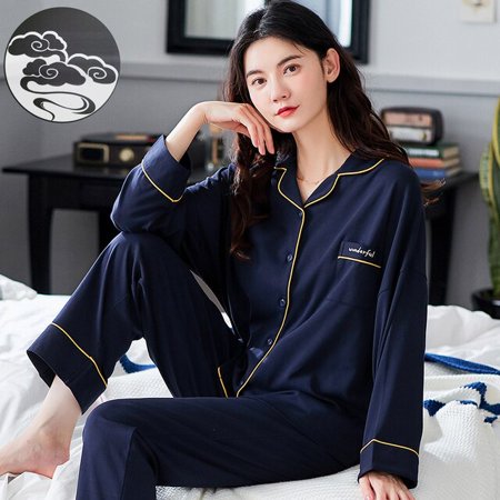 

QWZNDZGR Spring Autumn Black Knitted Cotton Elegant Lady Women Pajama Sets Sleep&Lounge Plaid Pants Pajamas Women s Fashion Sleepewear