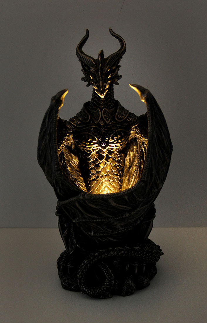 Veronese Design Guardian of the Light Armored Dragon LED Night Light Cold Cast Bronze Resin Statue 10 In