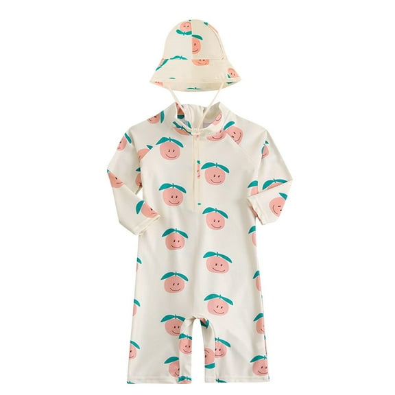 Odeerbi 6M-2Y Toddler Boys Girls Long Sleeve Rash Guard Swimsuits with Swim Cap Set One Piece Athletic Training Swimsuit Surfing Swimwear Sun Protection Quick Drying Zipper Bathing Suit