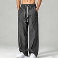 thumbnail image 6 of Mens Joggers Casual Loose Drawstring Elastic Waist Wide Leg Pants Outdoor Sport Cropped Pants with Pockets, 6 of 10