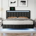 thumbnail image 2 of Full Size Floating Bed Frame with LED Lights and USB Charging Station, Modern Platform Bed with Headboard,Wood Slats Support,No Box Spring Needed,White+PU, 2 of 9