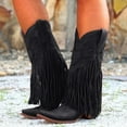 thumbnail image 2 of Cowboy Boots for Women Wide Mid Calf Long Fringe Tassel Heart Angle Stitched Pointed Toe Heeled Tall Cowgirl Boots, 2 of 5