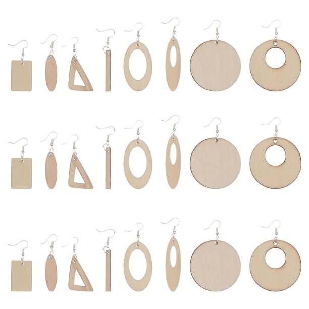 GOOHOCHY 1 juego de pendientes de madera en blanco, dijes de madera sin terminar, suministros para hacer manualidades de joyería